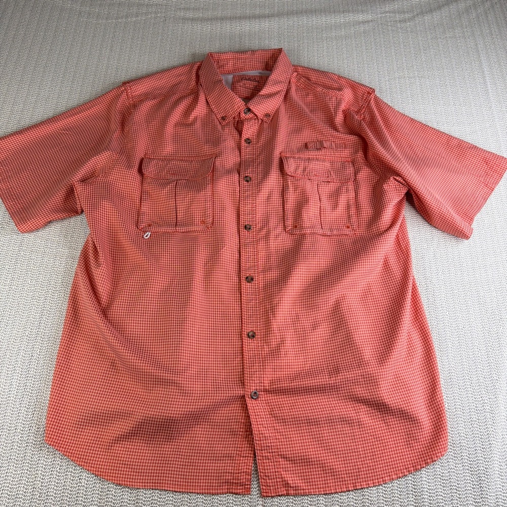 Cabela's Fishing Shirt Men 2XL Tall Orange Check Vented Short Sleeve PFG